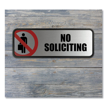 COSCO Brushed Metal Office Sign, No Soliciting, 9 X 3, Silver-red freeshipping - TVN Wholesale